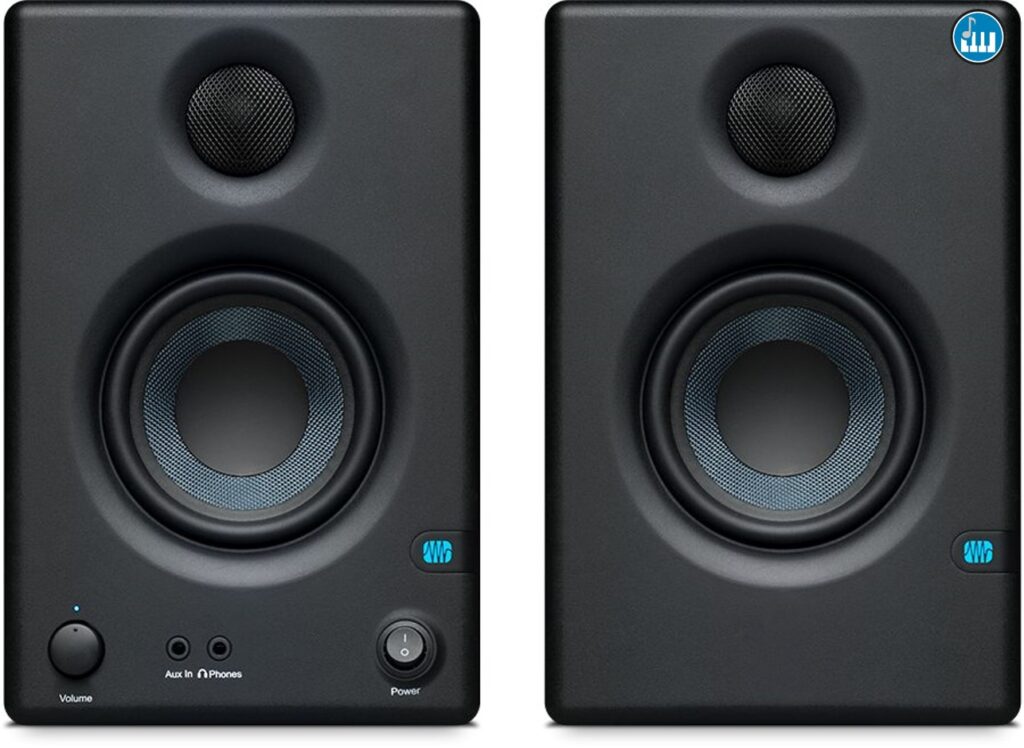 PreSonusE3.5ホームスタジオモニターの前面。ホームレコーディング用の市場で最も安価なオプションです。